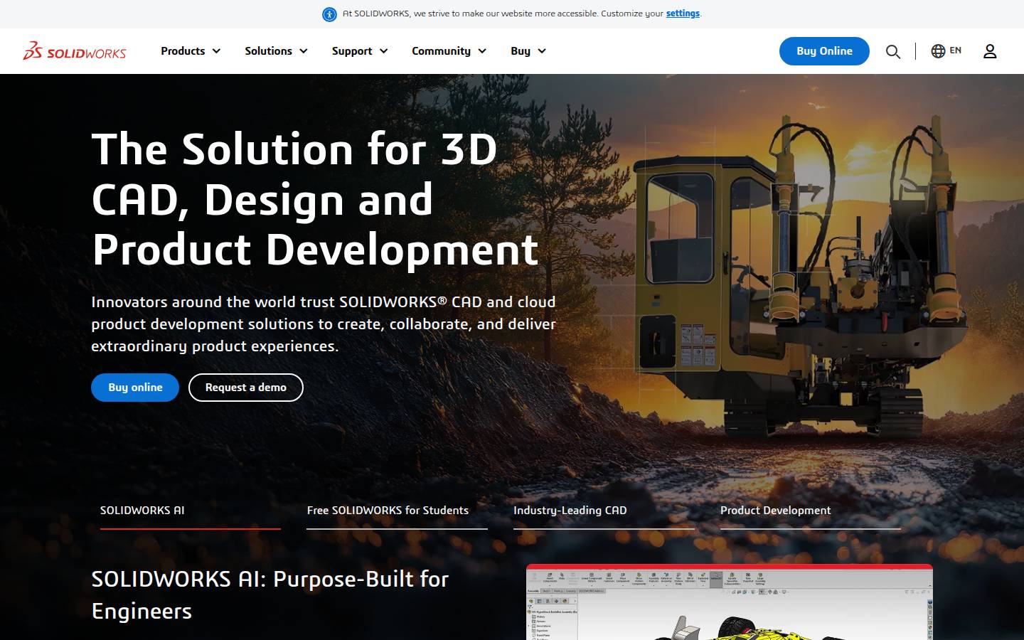SOLIDWORKS's homepage, as read on Oct 3, 2026