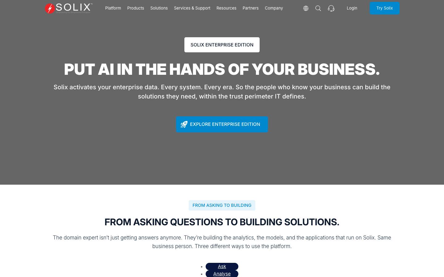 Solix's homepage, as read on Oct 2, 2026