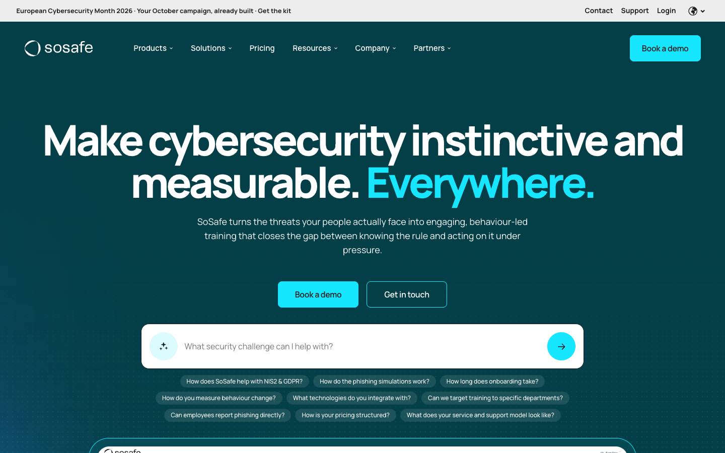 SoSafe's homepage, as read on Oct 2, 2026