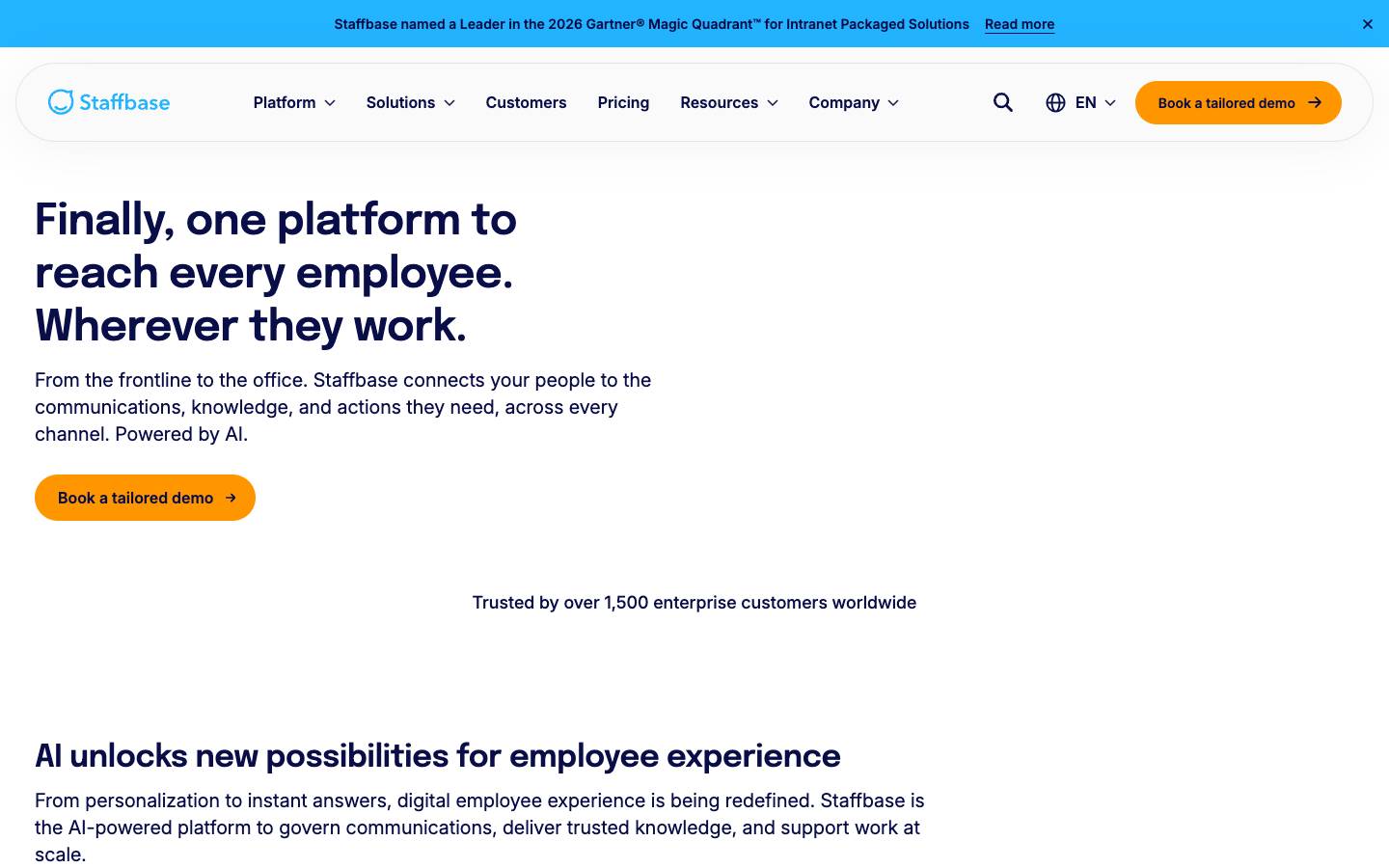 Staffbase's homepage, as read on Oct 2, 2026