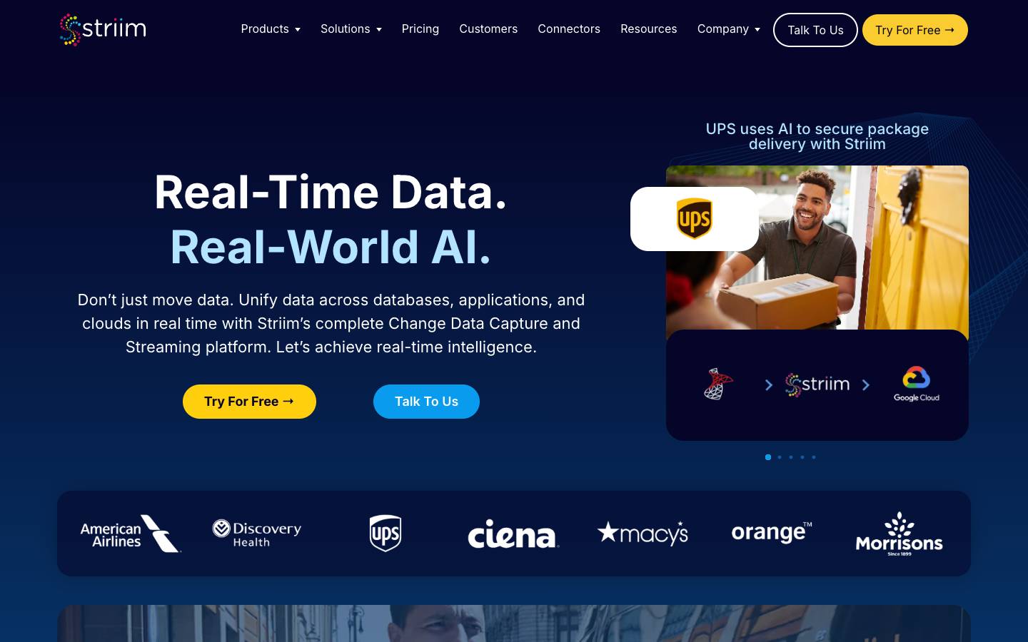 Striim's homepage, as read on Oct 2, 2026