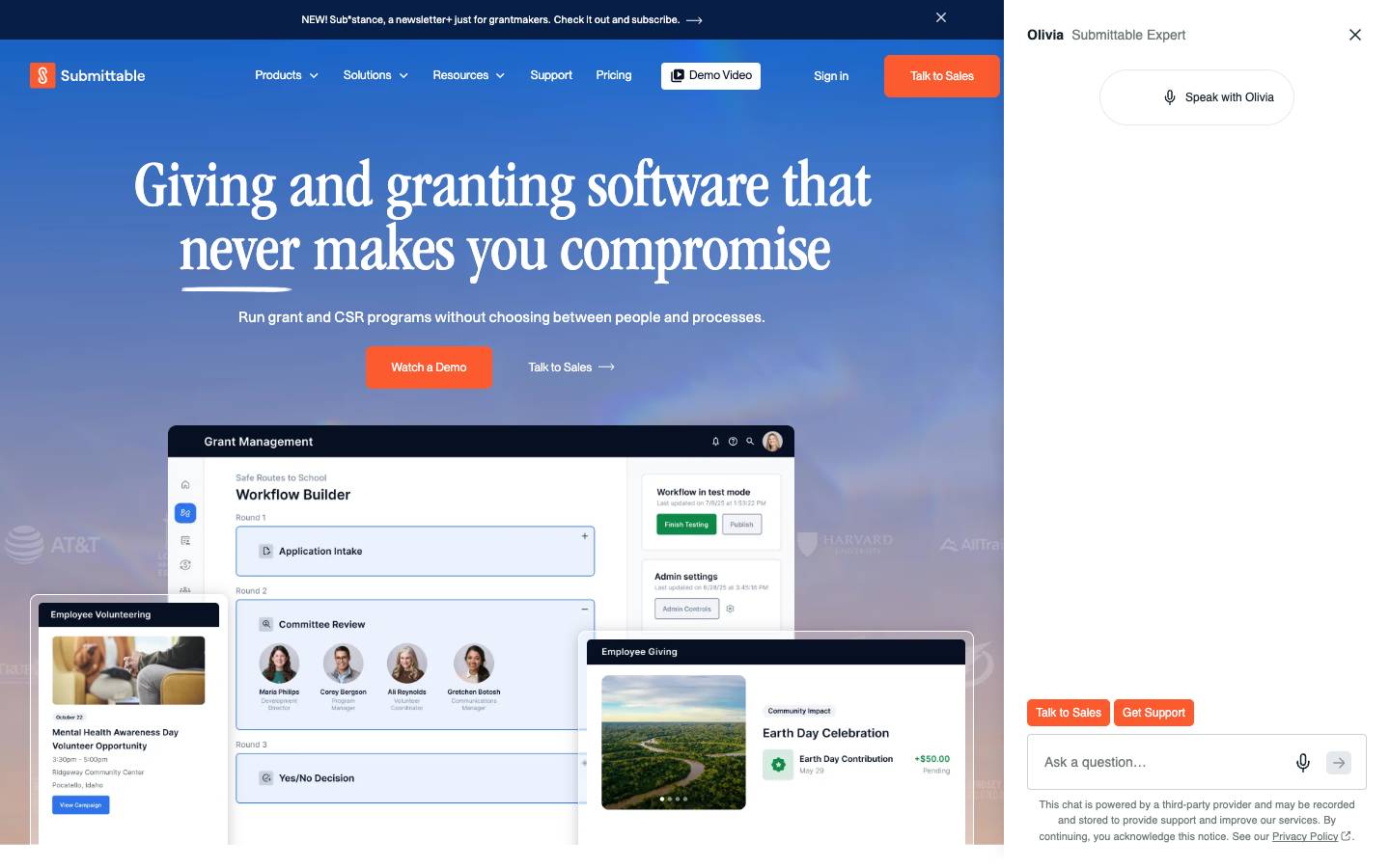 Submittable's homepage, as read on Oct 2, 2026