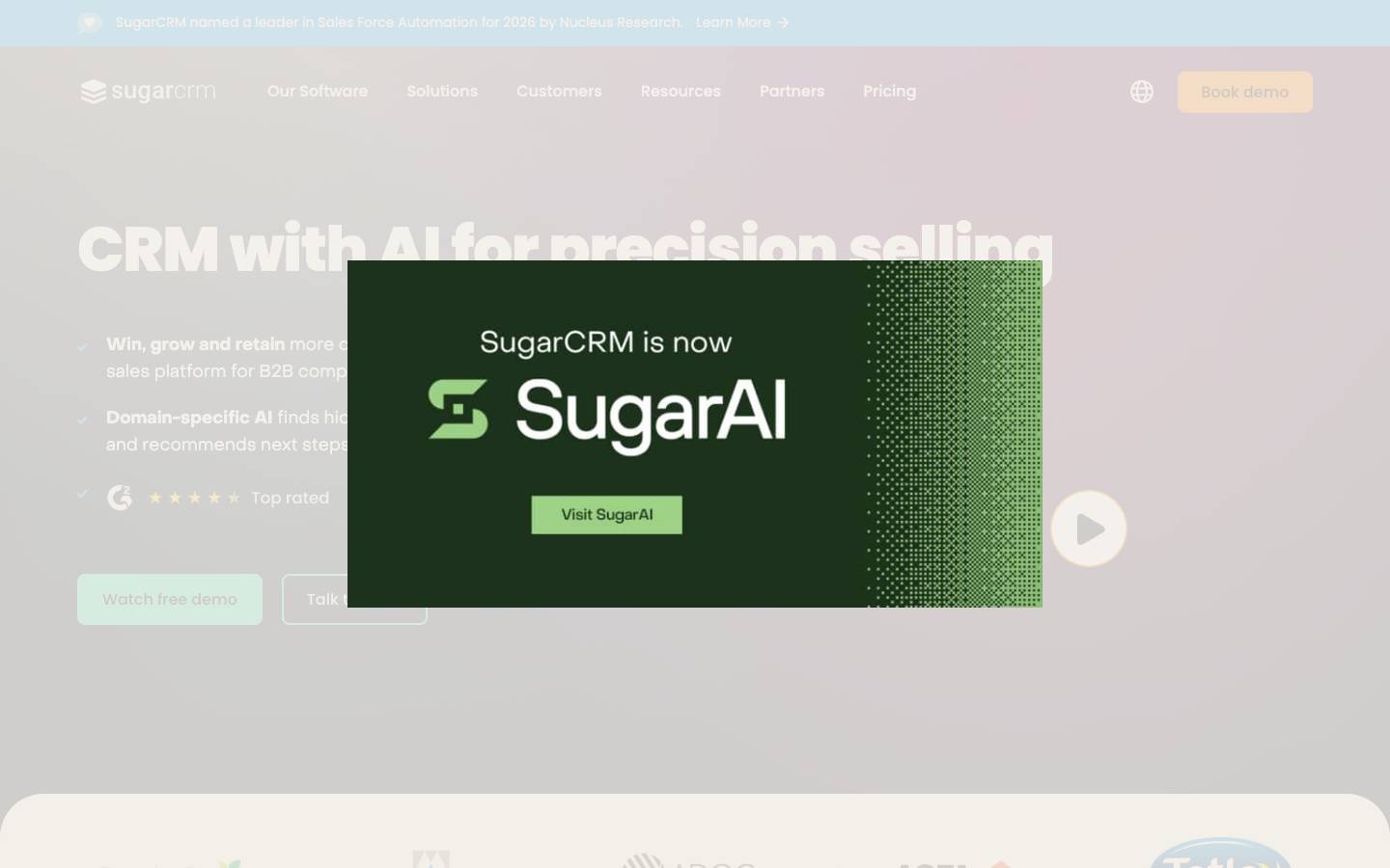 SugarCRM's homepage, as read on Oct 2, 2026