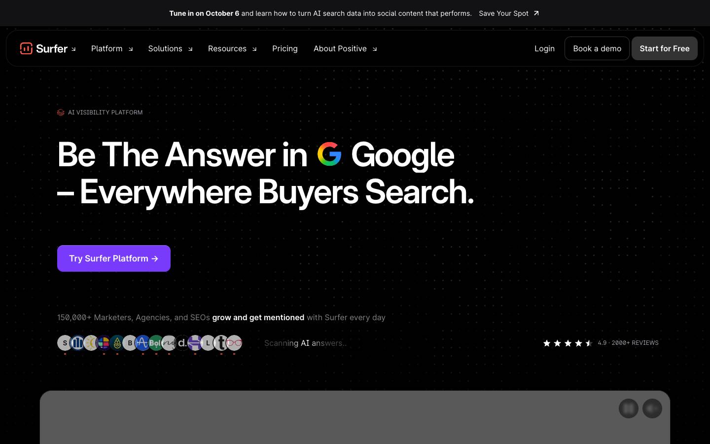 Surferseo's homepage, as read on Oct 2, 2026