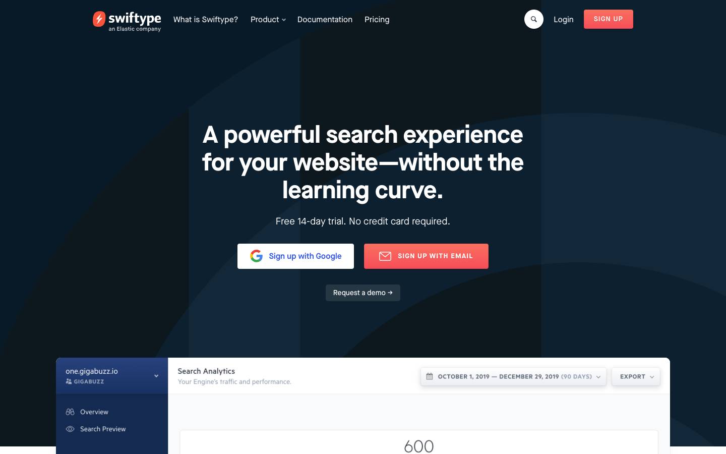 Swiftype's homepage, as read on Oct 2, 2026
