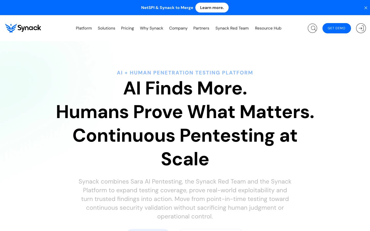 Synack's homepage, as read on Oct 2, 2026