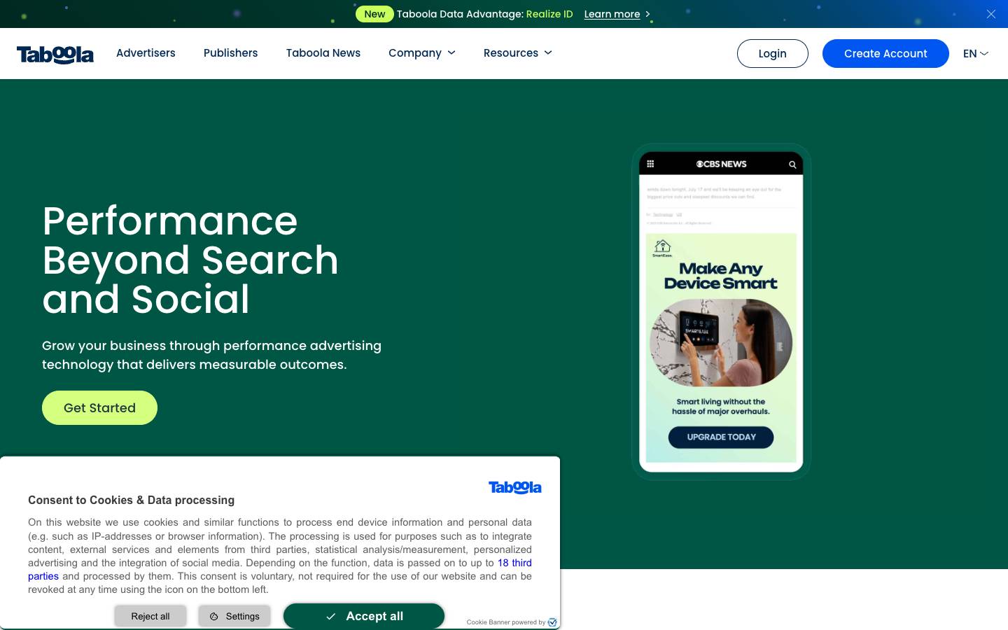 Taboola's homepage, as read on Oct 2, 2026