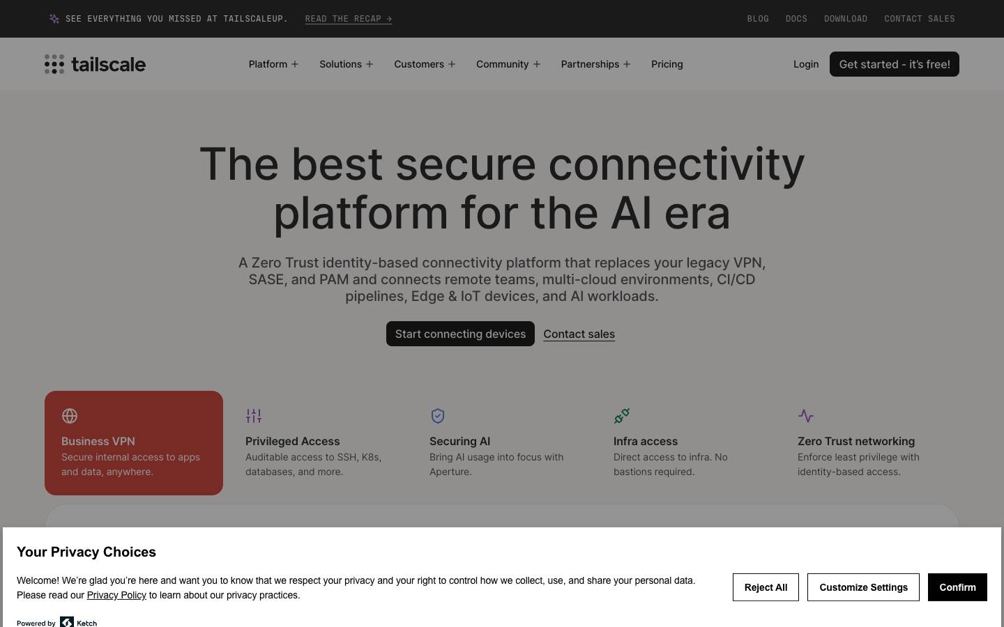 Tailscale's homepage, as read on Oct 2, 2026
