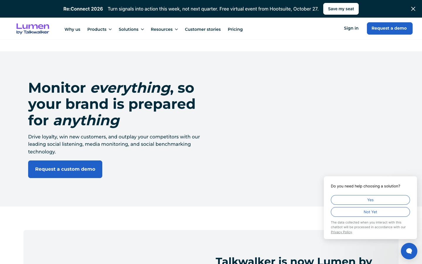 Lumen by Talkwalker's homepage, as read on Oct 2, 2026