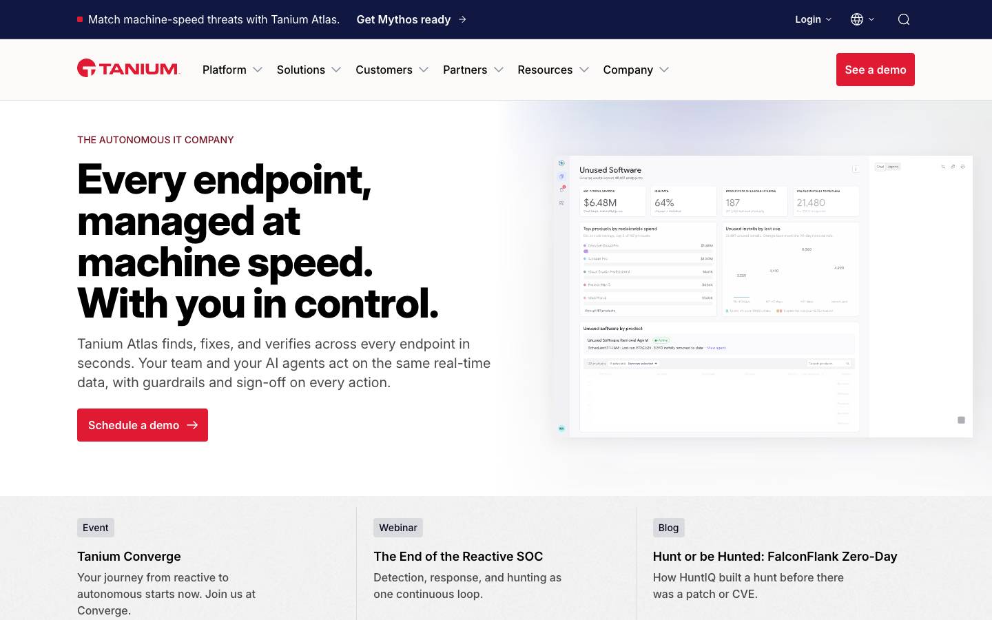 Tanium's homepage, as read on Oct 2, 2026