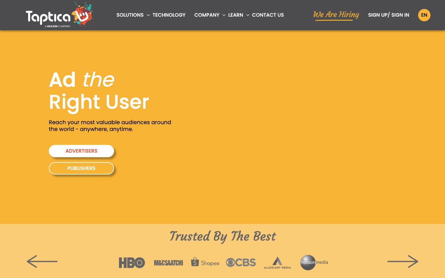 Taptica's homepage, as read on Oct 2, 2026