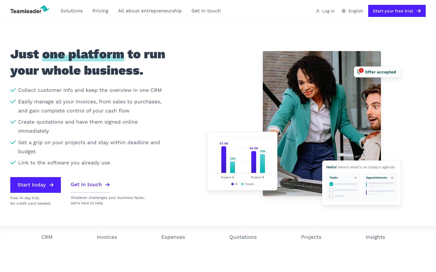 Teamleader's homepage, as read on Oct 2, 2026