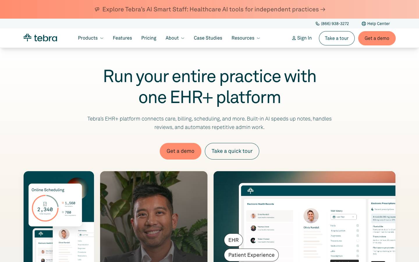 Tebra's homepage, as read on Oct 2, 2026