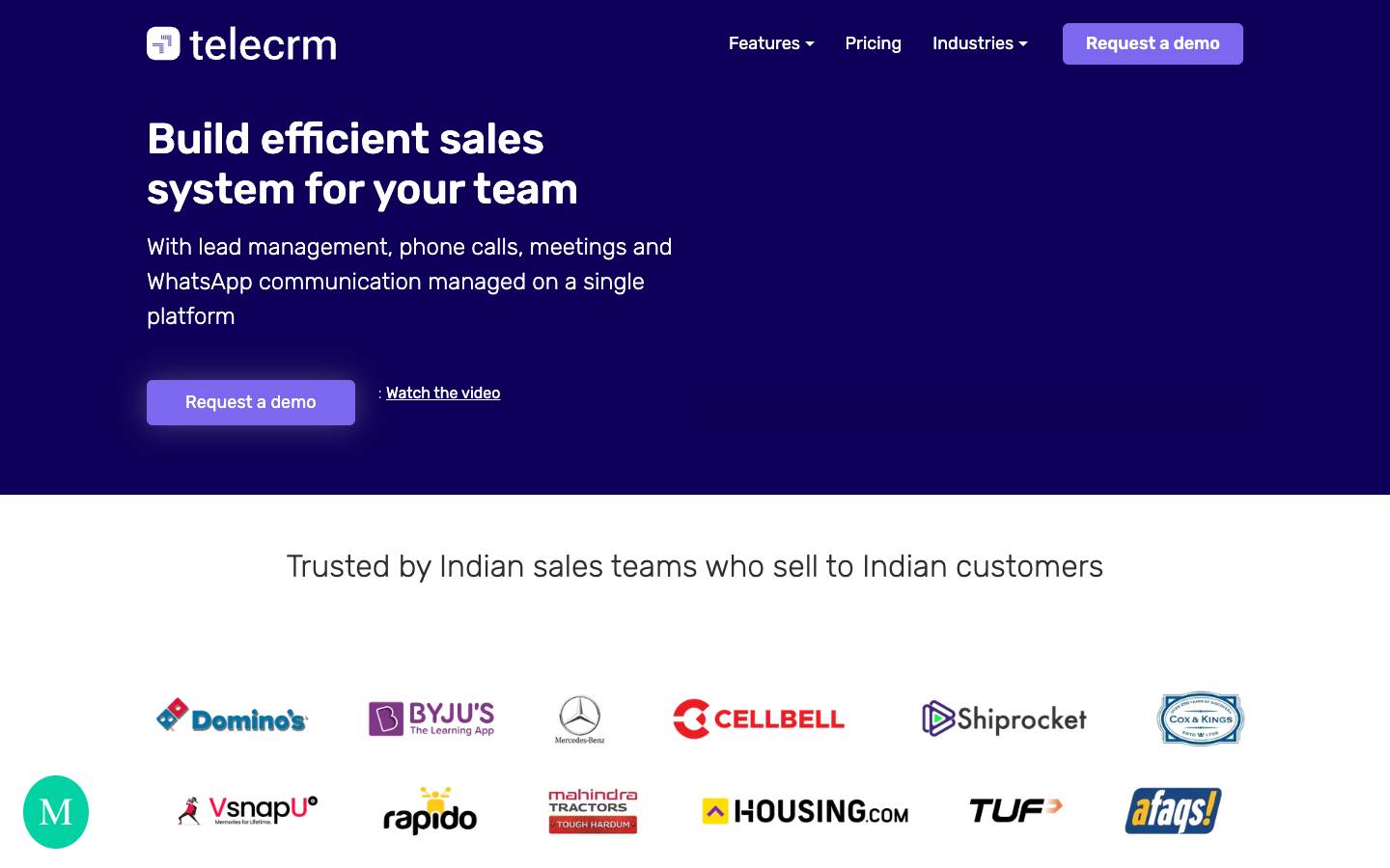 TeleCRM's homepage, as read on Oct 2, 2026