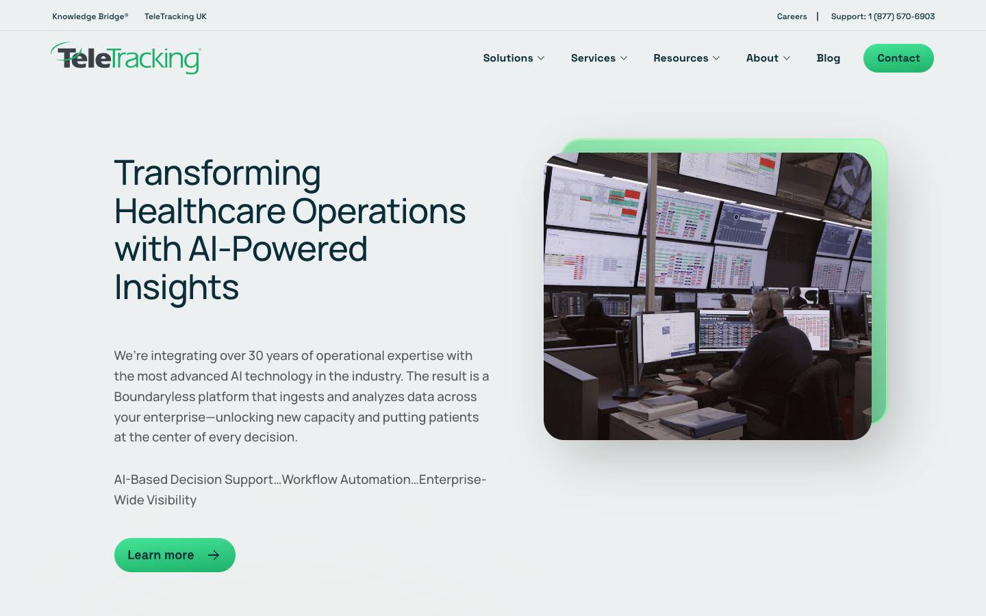 TeleTracking's homepage, as read on Oct 2, 2026