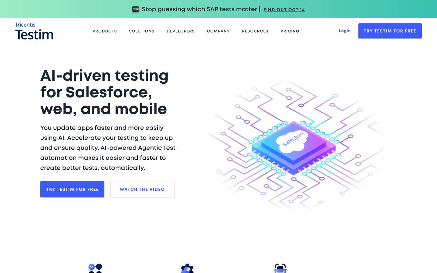 Testim's homepage, as read on Oct 2, 2026