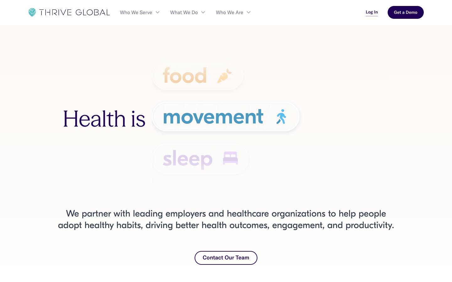Thrive Global's homepage, as read on Oct 2, 2026