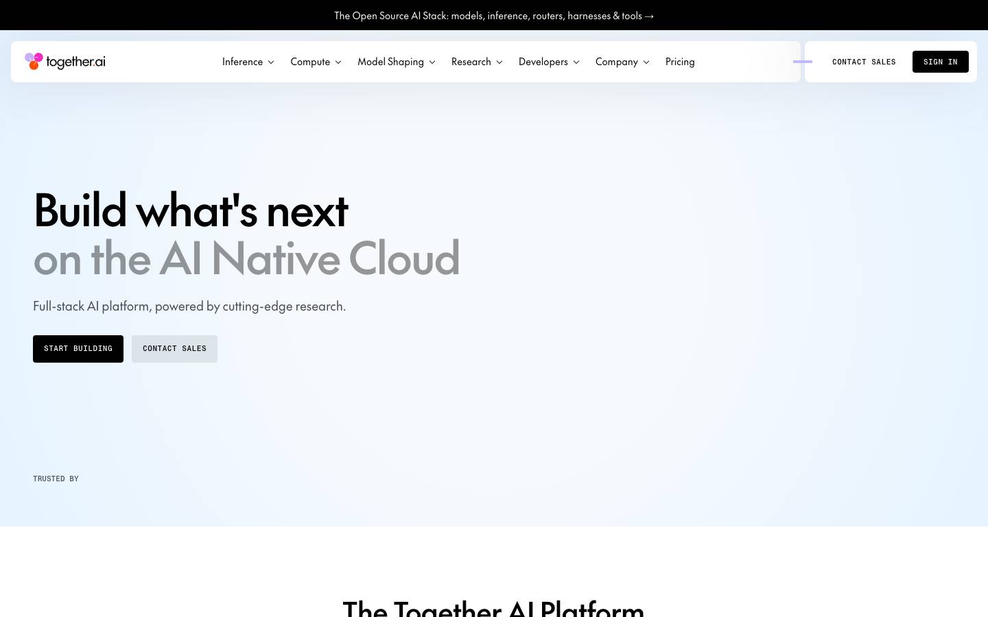 Together AI's homepage, as read on Oct 2, 2026