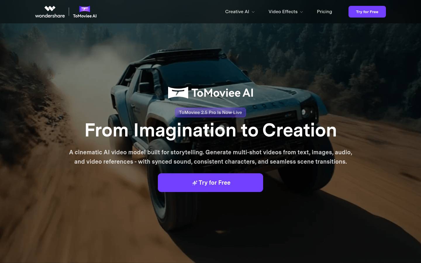 ToMoviee AI's homepage, as read on Oct 3, 2026