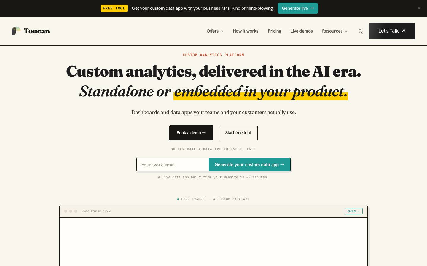 Toucan's homepage, as read on Oct 2, 2026