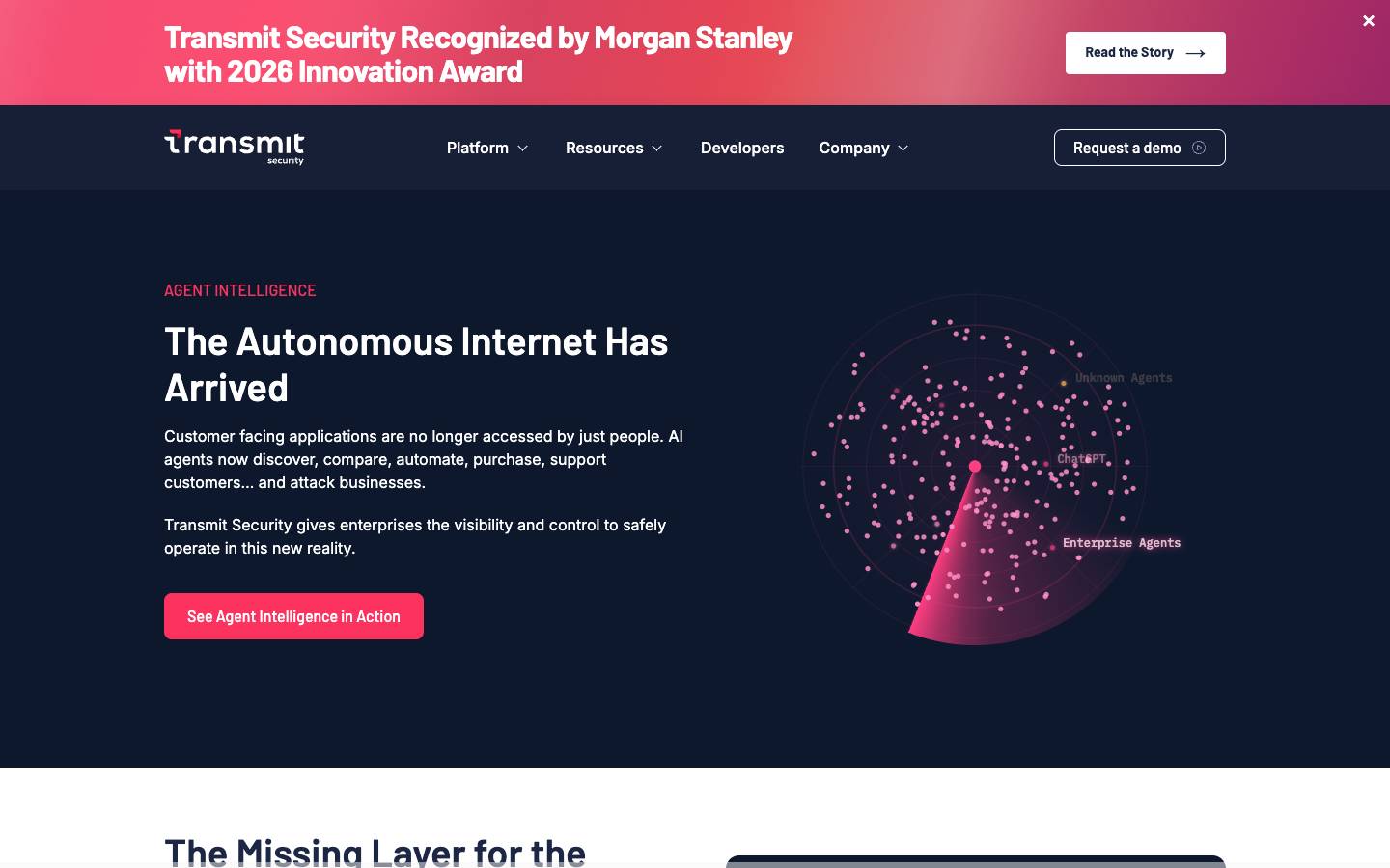 Transmit Security's homepage, as read on Oct 2, 2026