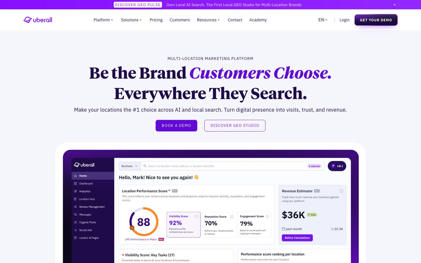 Uberall's homepage, as read on Oct 2, 2026