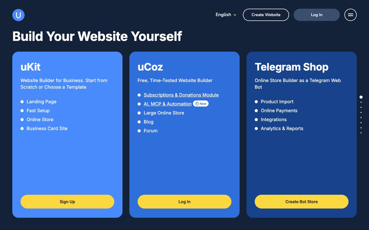 uCoz's homepage, as read on Oct 2, 2026