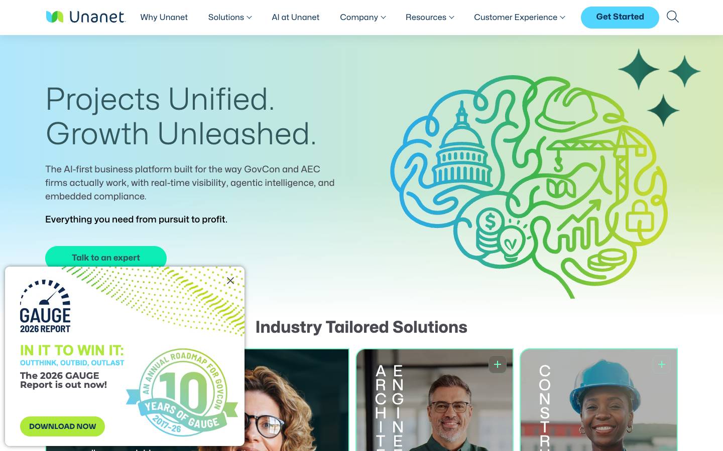 Unanet's homepage, as read on Oct 2, 2026