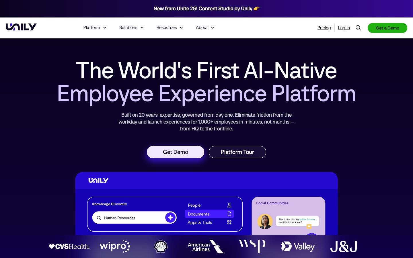 Unily's homepage, as read on Oct 2, 2026