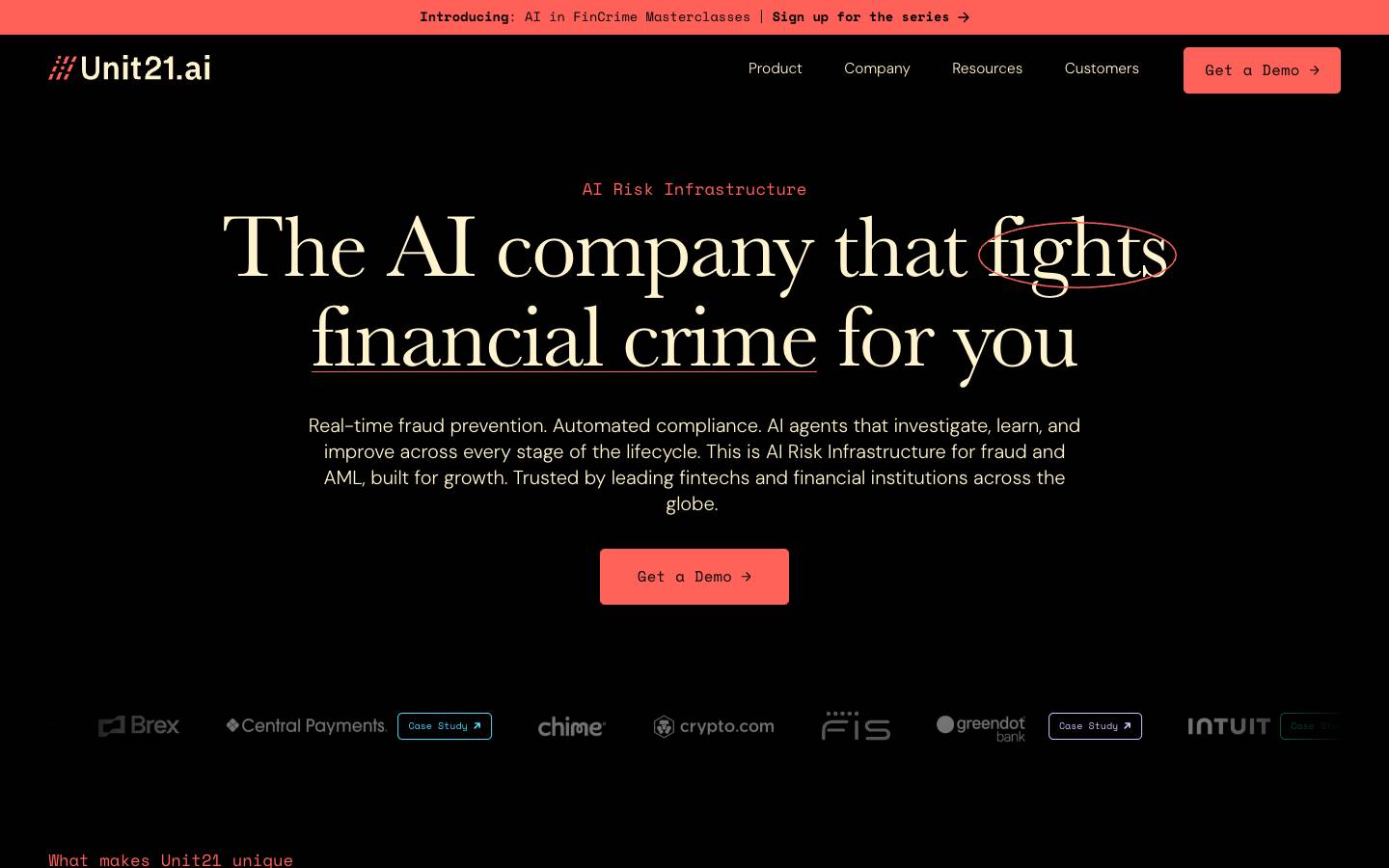 Unit21's homepage, as read on Oct 2, 2026