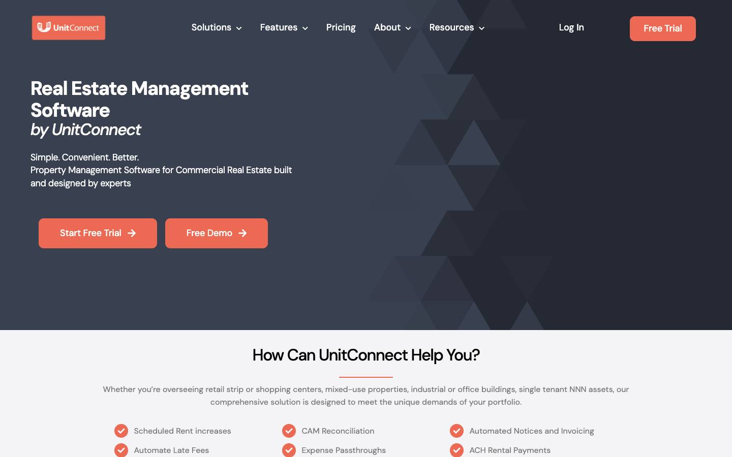 UnitConnect's homepage, as read on Oct 2, 2026