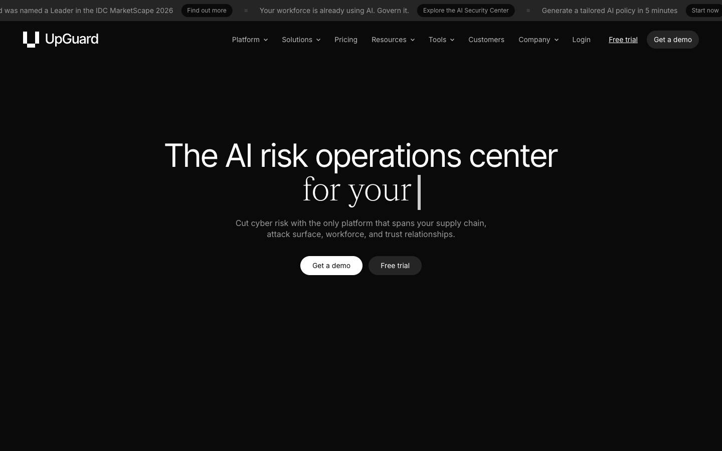 UpGuard's homepage, as read on Oct 2, 2026