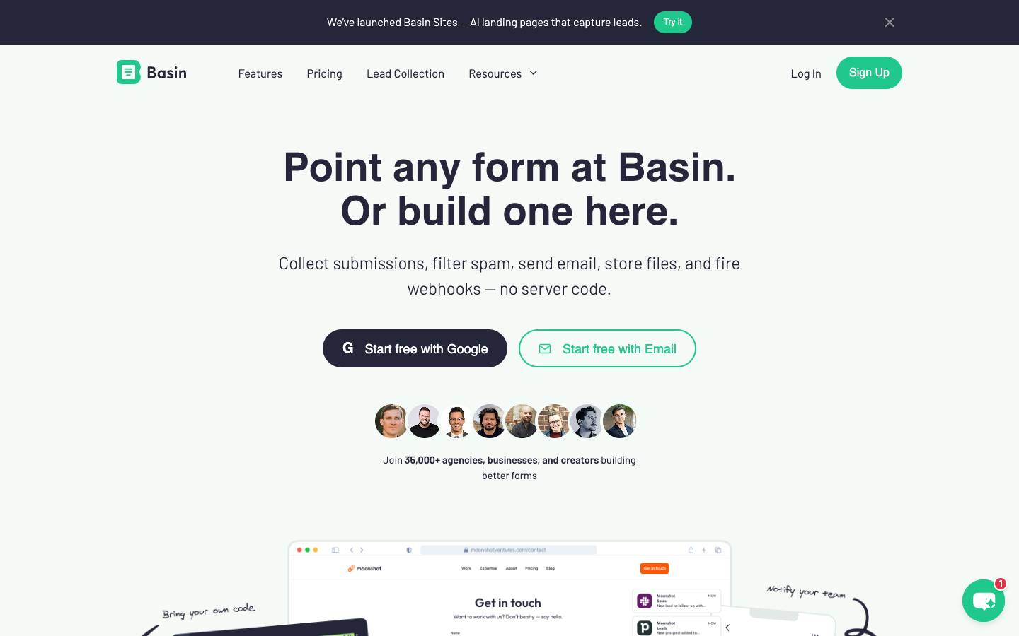 Basin's homepage, as read on Oct 2, 2026