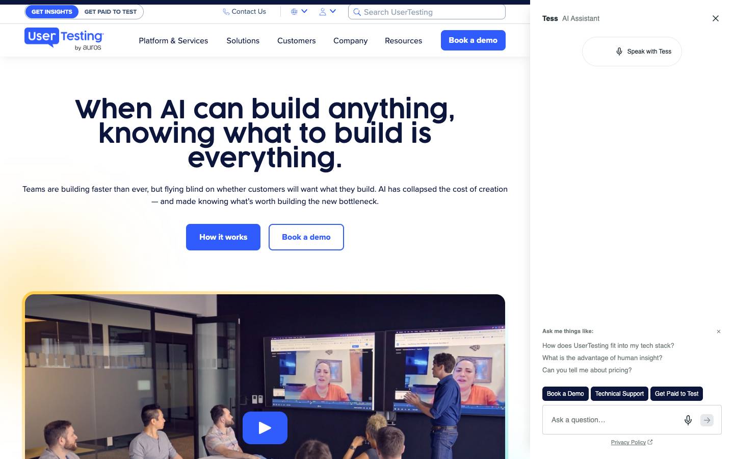UserTesting's homepage, as read on Oct 2, 2026