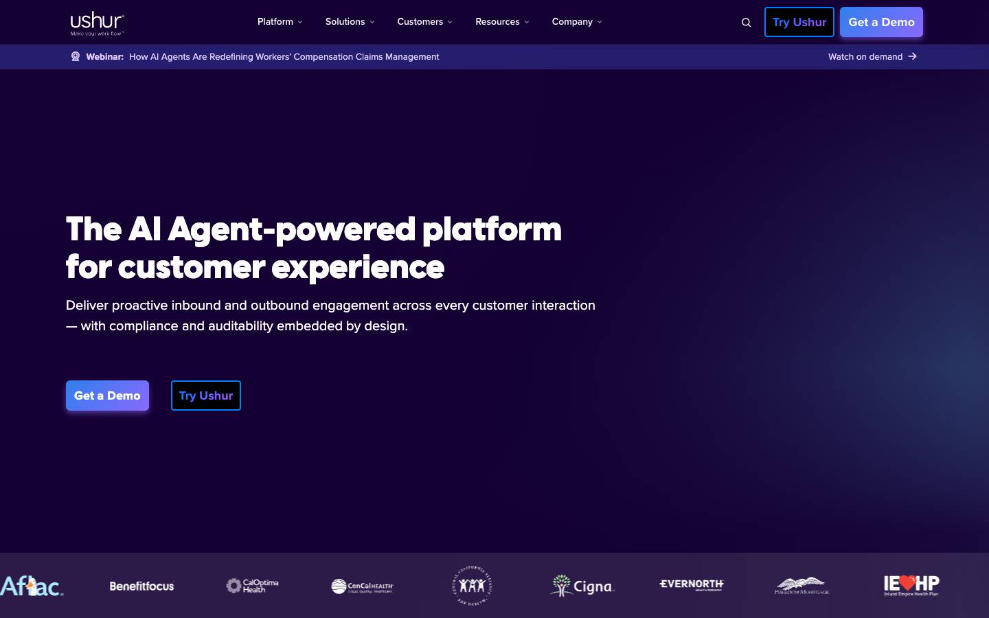 Ushur's homepage, as read on Oct 2, 2026
