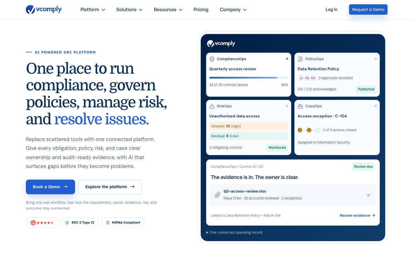 VComply's homepage, as read on Oct 2, 2026