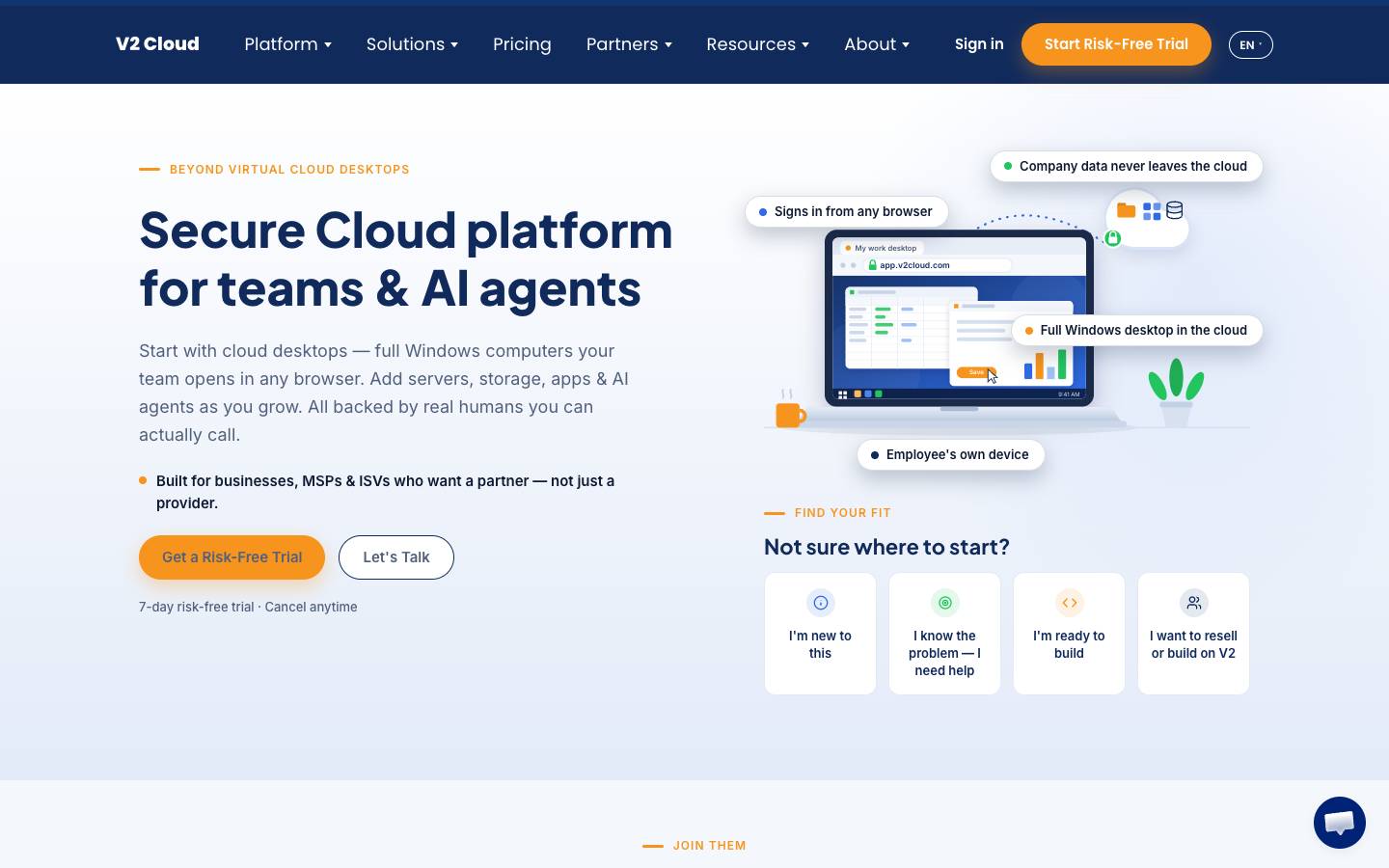 V2 Cloud's homepage, as read on Oct 2, 2026