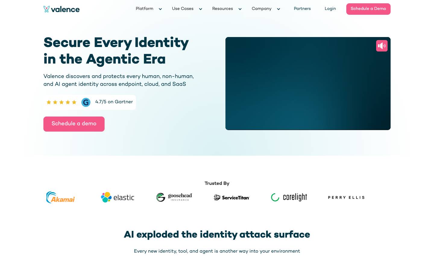 Valence Security's homepage, as read on Oct 2, 2026