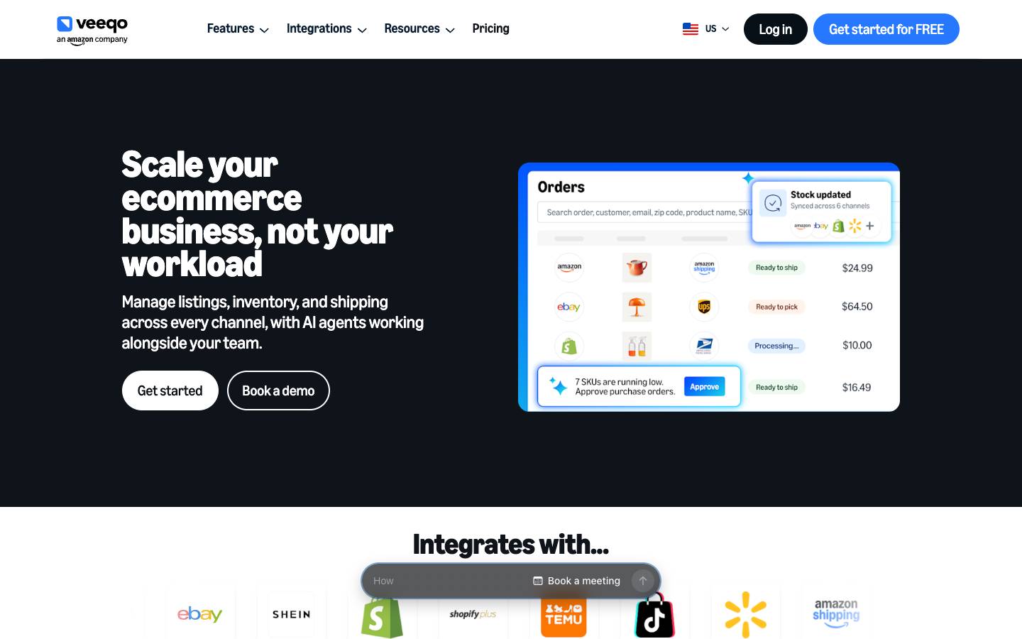 Veeqo's homepage, as read on Oct 2, 2026