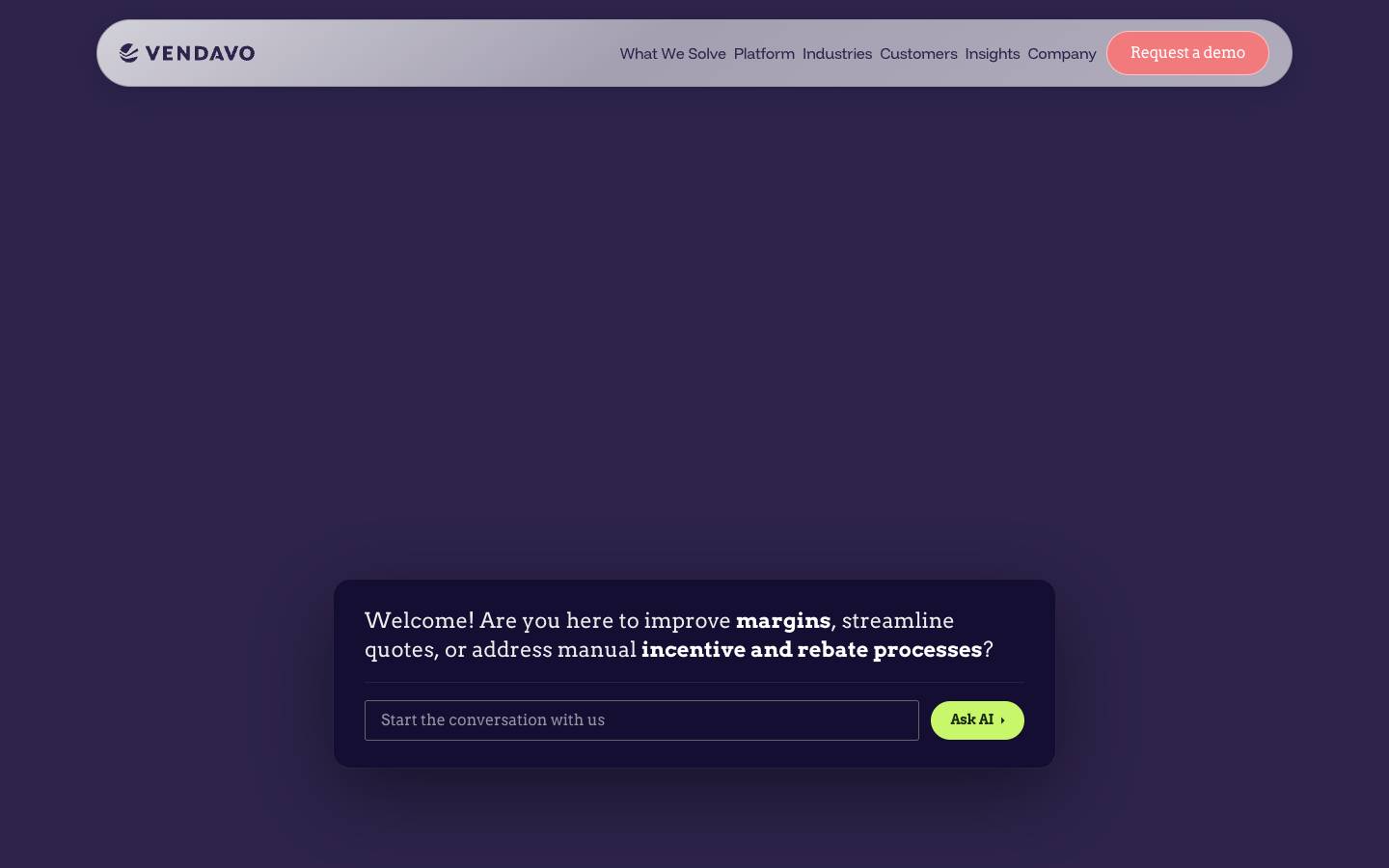 Vendavo's homepage, as read on Oct 6, 2026