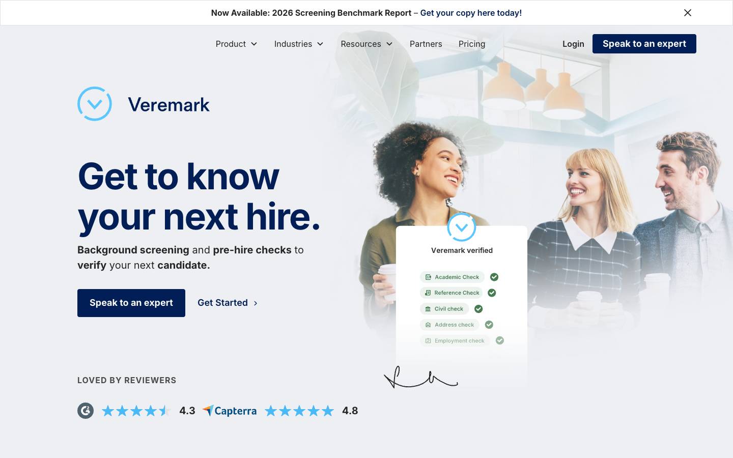 Veremark's homepage, as read on Oct 2, 2026