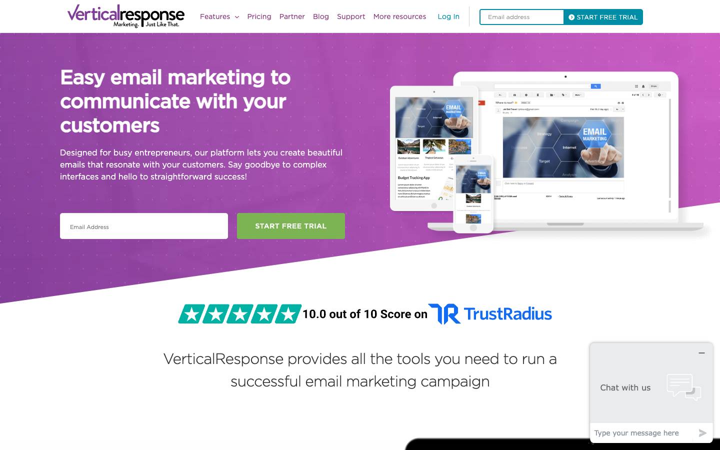 VerticalResponse's homepage, as read on Oct 2, 2026