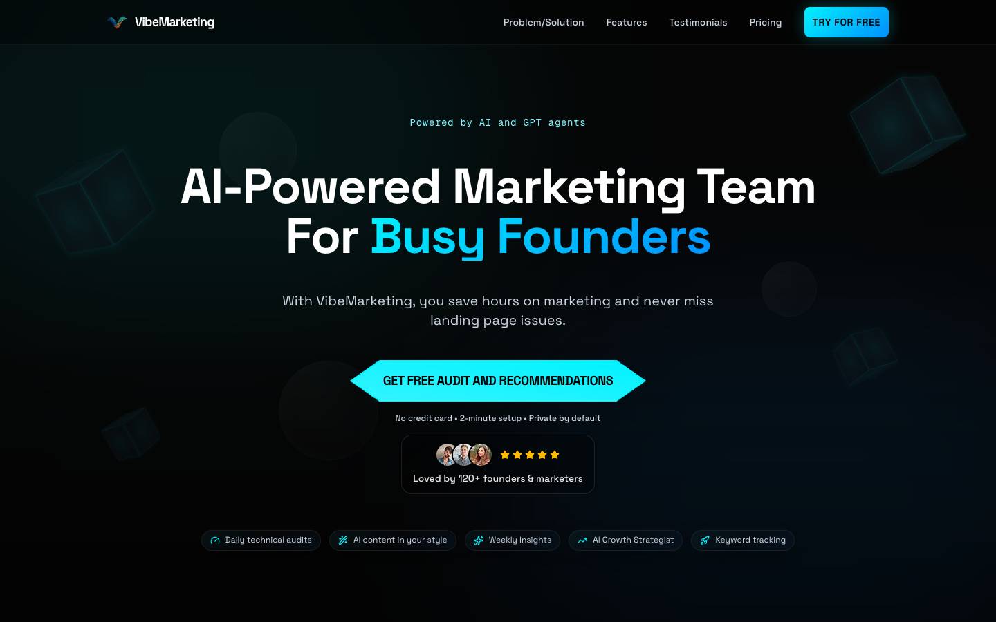 VibeMarketing's homepage, as read on Oct 2, 2026