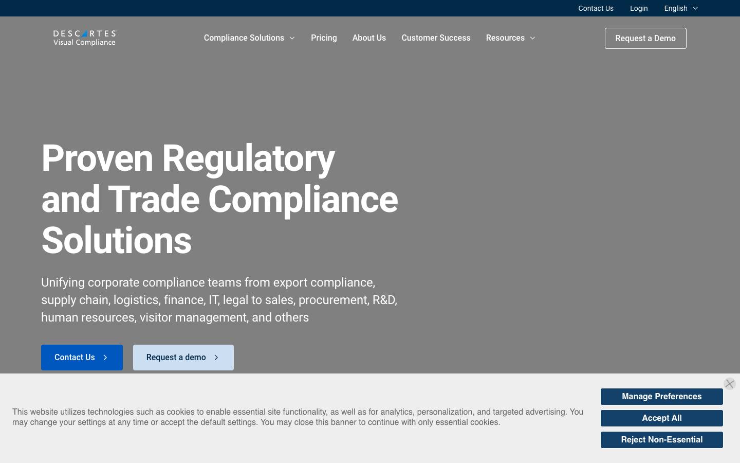Descartes Visual Compliance's homepage, as read on Oct 2, 2026