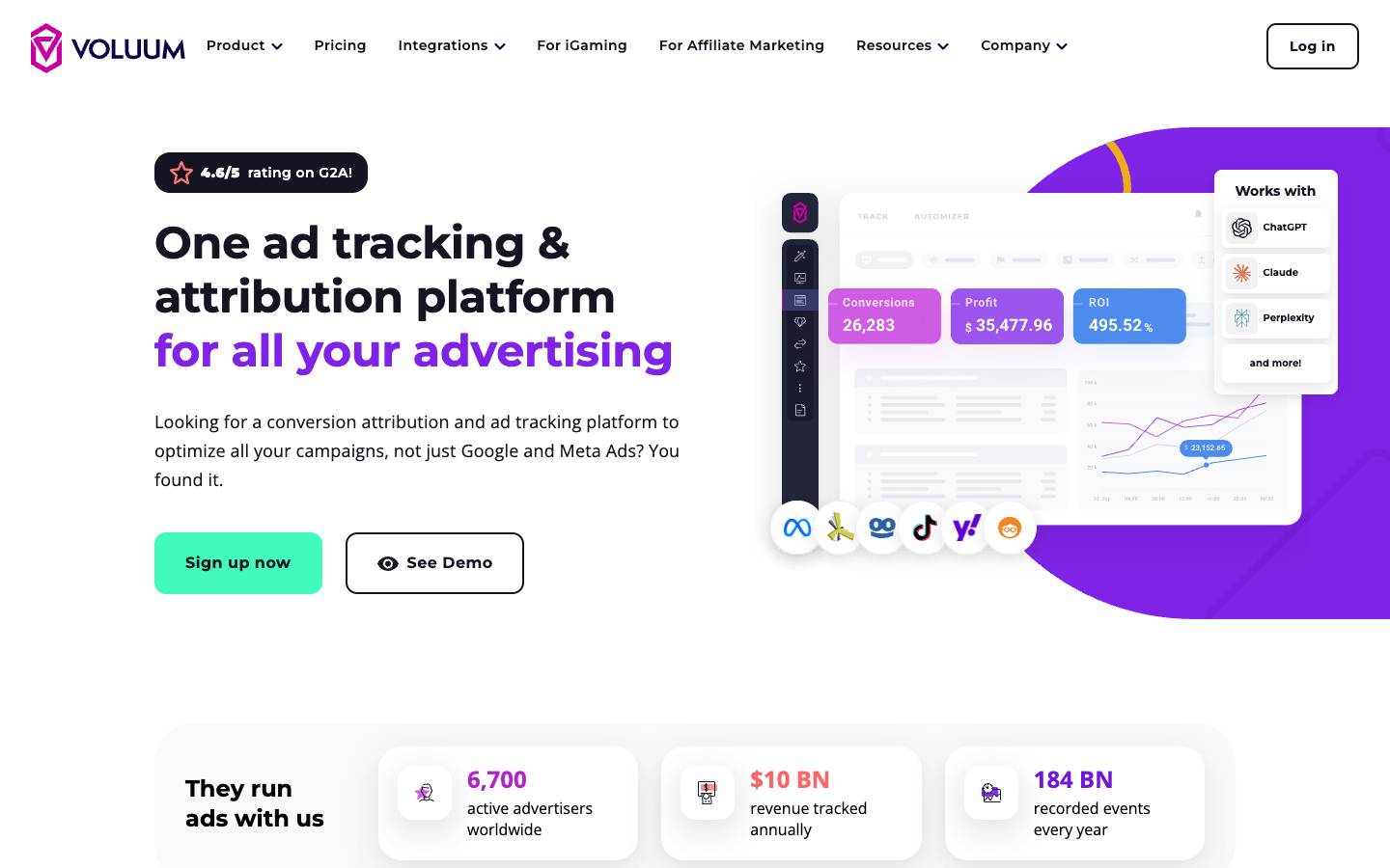 Voluum's homepage, as read on Oct 2, 2026