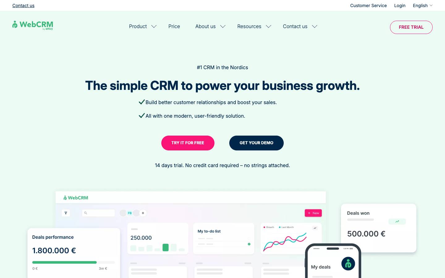 Webcrm's homepage, as read on Oct 2, 2026