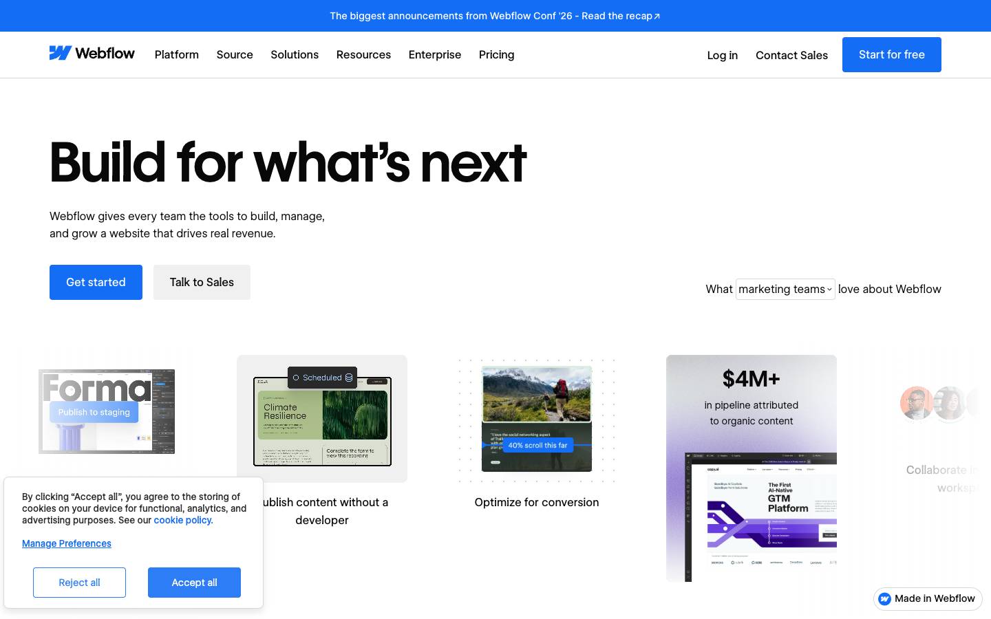 Webflow's homepage, as read on Oct 6, 2026