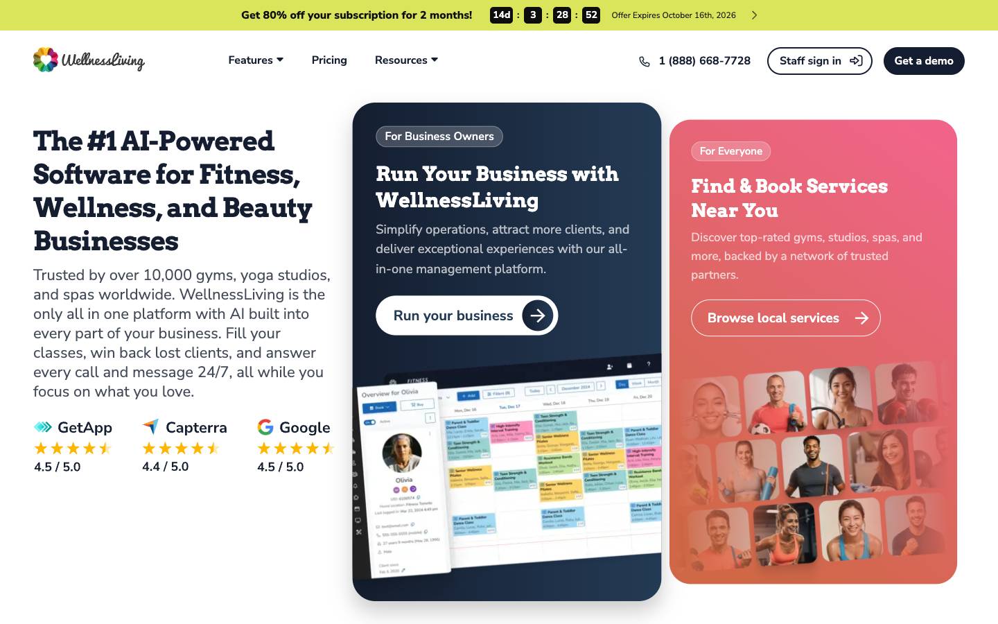 WellnessLiving's homepage, as read on Oct 2, 2026