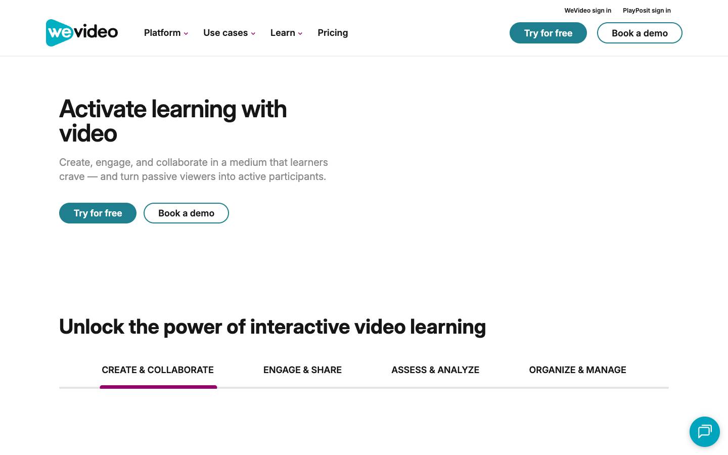 WeVideo's homepage, as read on Oct 2, 2026