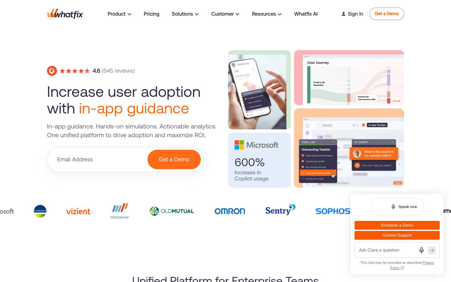 Whatfix's homepage, as read on Oct 2, 2026